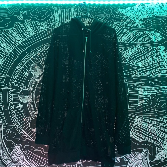 Men’s Oversized Zip Up Mesh Hoodie - Picture 4 of 5